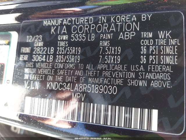 KNDC34LA8R5189030 KIA 2024