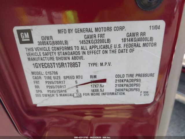2005 CADILLAC ESCALADE 1GYEC63T15R178857 Photo 8