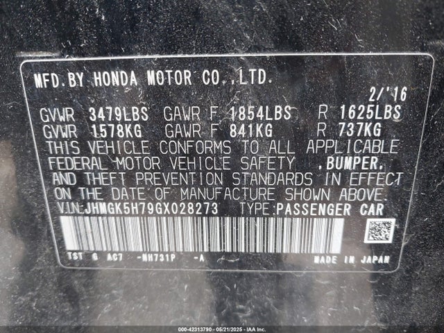 JHMGK5H79GX028273 Honda FIT EX