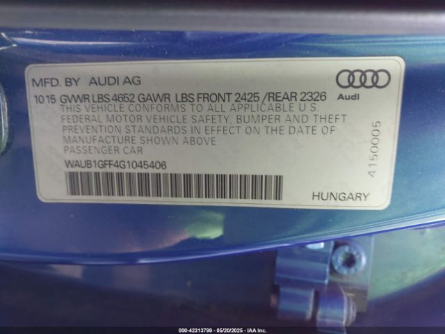 WAUB1GFF4G1045406 Audi S3 2.0t Premium Plus