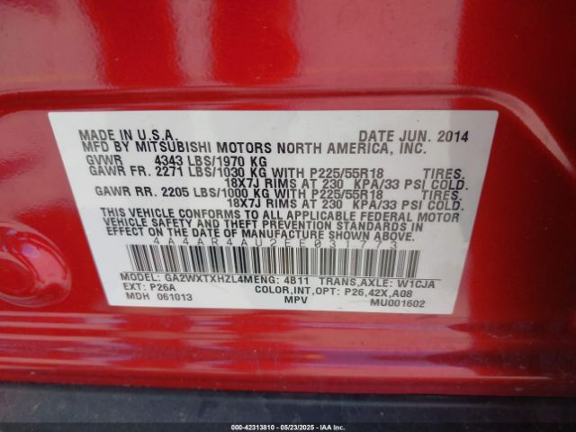 2014 MITSUBISHI OUTLANDER SPORT 4A4AR4AU2EE031773 Photo 8