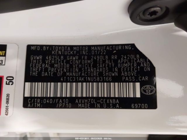 4T1C31AK1NU583166 Toyota Camry Le Hybrid