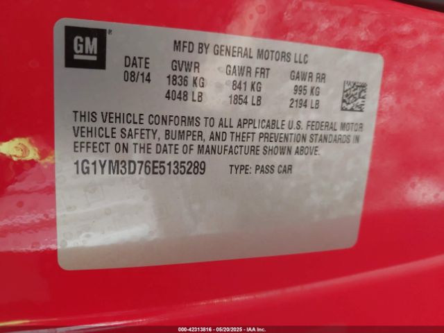 1G1YM3D76E5135289 Chevrolet Corvette Stingray Z51
