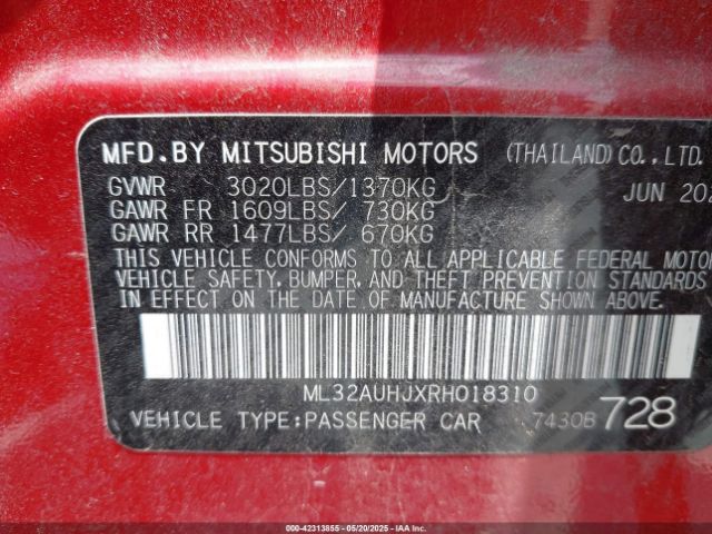 ML32AUHJXRH018310 Mitsubishi Mirage Es/le