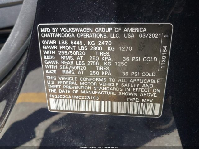 2021 VOLKSWAGEN ATLAS CROSS SPORT 1V2JC2CA1MC223193 Photo 8