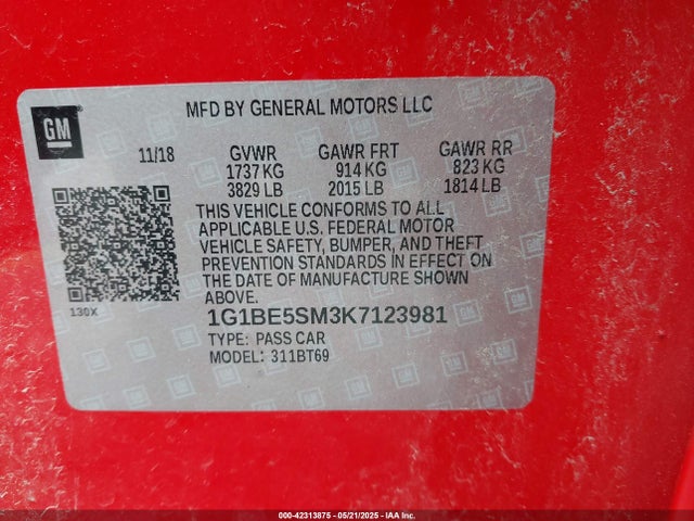 1G1BE5SM3K7123981 Chevrolet CRUZE LT
