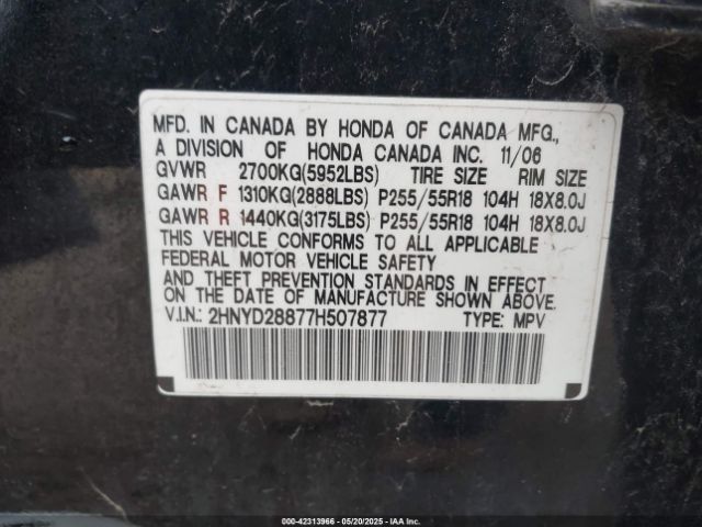 2007 ACURA MDX 2HNYD28877H507877 Photo 8