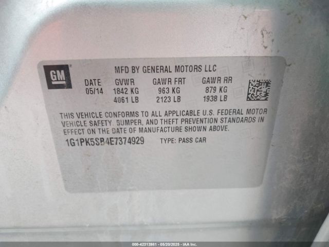 1G1PK5SB4E7374929 Chevrolet CRUZE LT