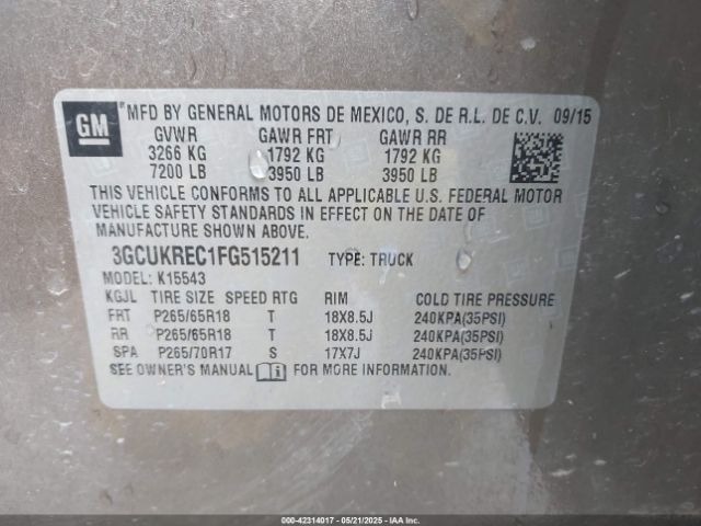 2015 CHEVROLET SILVERADO 1500 3GCUKREC1FG515211 Photo 8