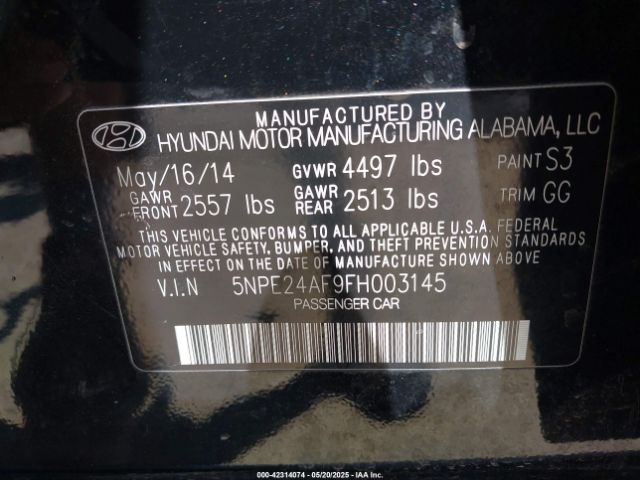 5NPE24AF9FH003145 Hyundai SONATA SE