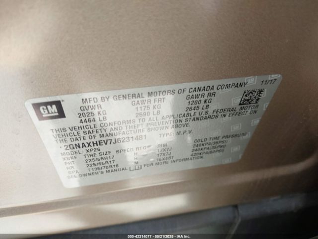 2GNAXHEV7J6231481 Chevrolet EQUINOX LS
