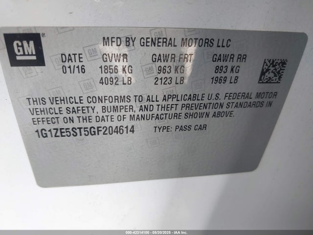 1G1ZE5ST5GF204614 Chevrolet MALIBU 1LT