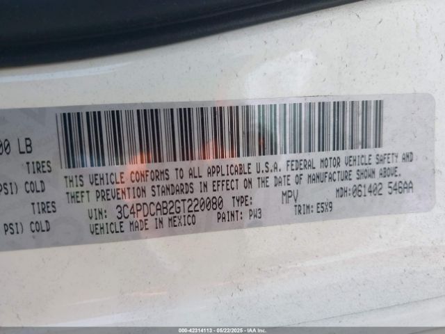 3C4PDCAB2GT220080 Dodge JOURNEY SE