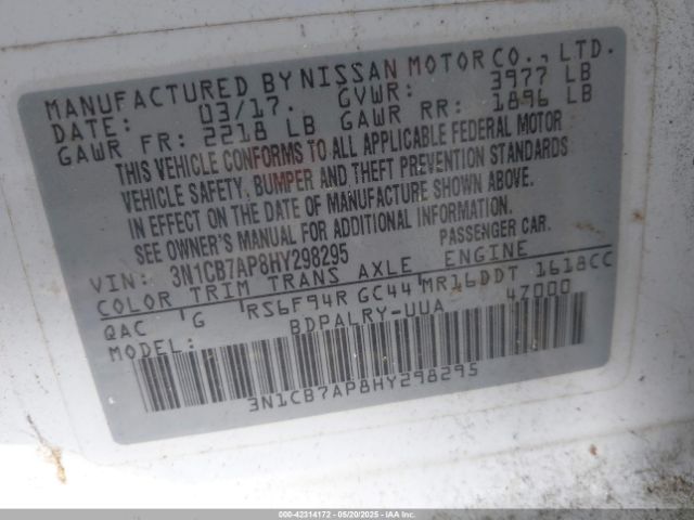 3N1CB7AP8HY298295 Nissan Sentra Sr Turbo