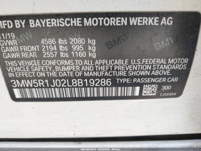 3MW5R1J02L8B19286 BMW 330I