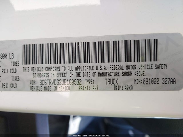 3C6TRVDG3JE160932 RAM 2018