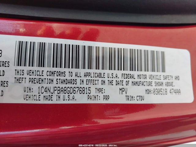 1C4NJPBA8GD676815 Jeep Patriot Sport