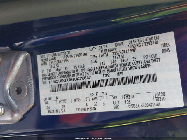 1FMCU9GX0GUA76647 Ford ESCAPE SE