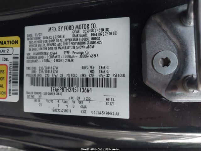 2022 FORD MUSTANG 1FA6P8TH2N5113664 Photo 8