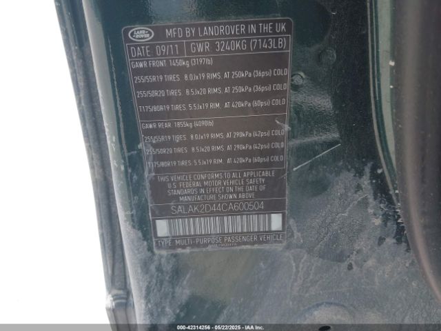 2012 LAND ROVER LR4 SALAK2D44CA600504 Photo 8