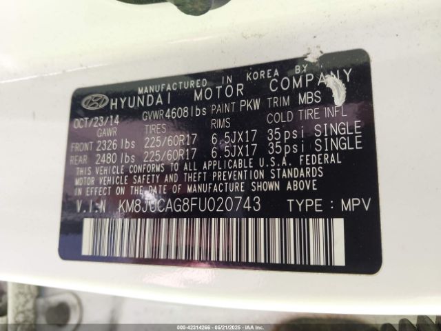 KM8JUCAG8FU020743 Hyundai TUCSON SE