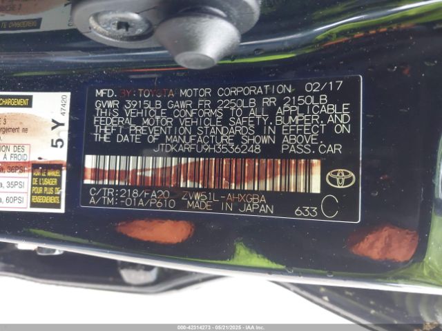 JTDKARFU9H3536248 Toyota Prius Three