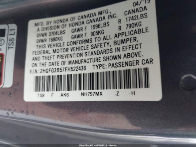 2HGFG3B57FH522436 Honda r18z1
