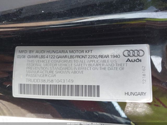 2008 AUDI TT TRUDD38J581043149 Photo 8