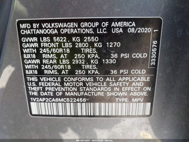 2021 VOLKSWAGEN ATLAS 1V2AP2CA6MC522456 Photo 8