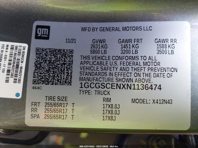 1GCGSCENXN1136474 Chevrolet Colorado 2wd  Short Box Lt