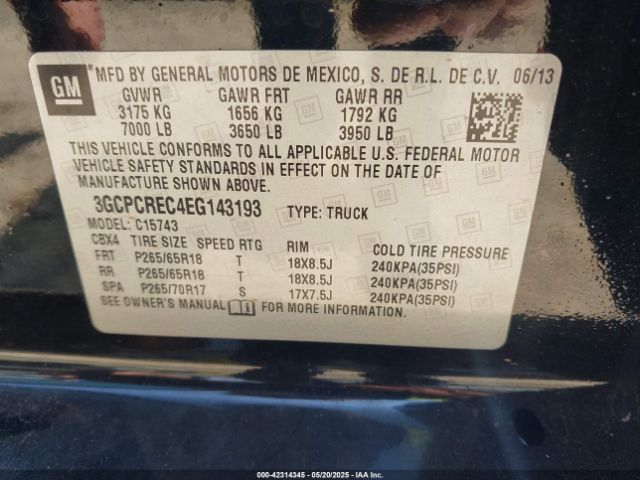 3GCPCREC4EG143193 Chevrolet Silverado 1500 2lt