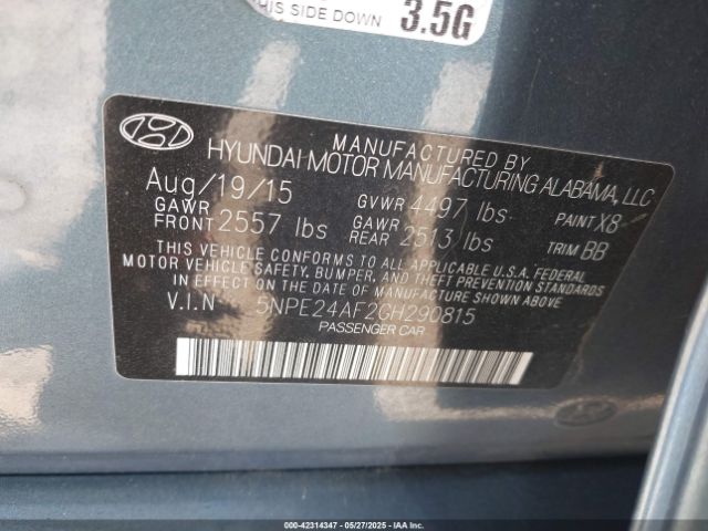 5NPE24AF2GH290815 Hyundai SONATA SE