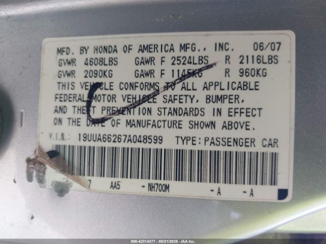 2007 ACURA TL 19UUA66267A048599 Photo 8