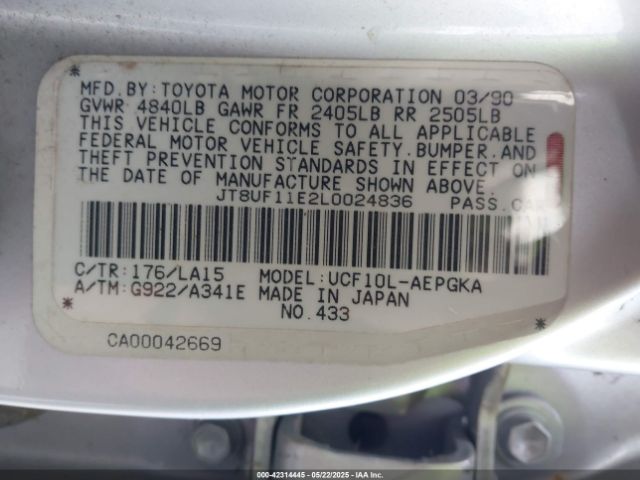 1990 LEXUS LS JT8UF11E2L0024836 Photo 8
