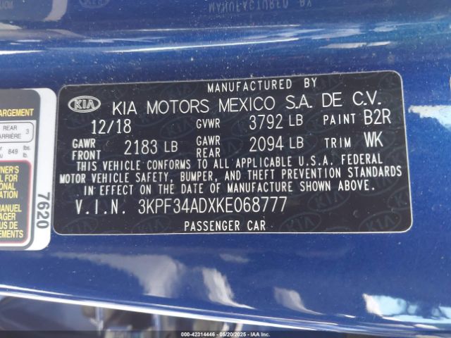 3KPF34ADXKE068777 KIA FORTE S