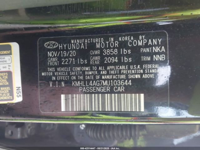 KMHLL4AG7MU103644 Hyundai ELANTRA SE