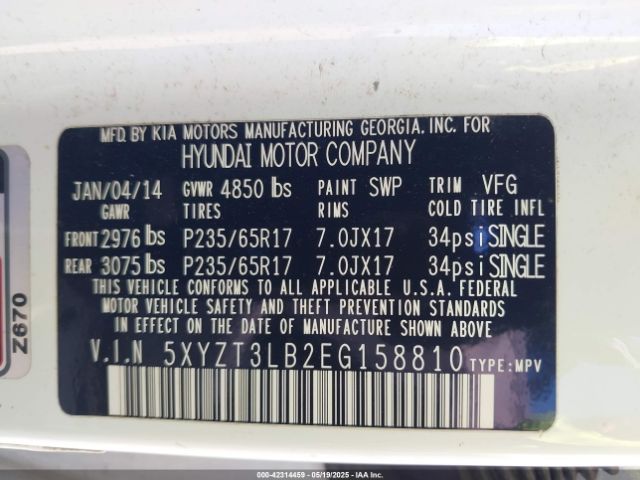 5XYZT3LB2EG158810 Hyundai Santa Fe Sport 2.4l