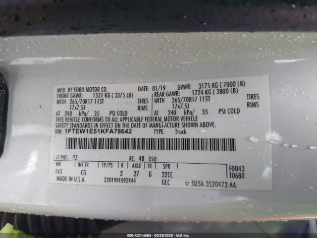 1FTEW1E51KFA78642 Ford F-150 Xl