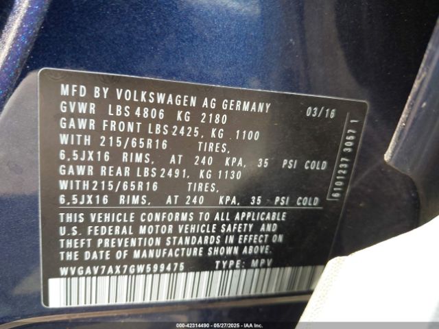 2016 VOLKSWAGEN TIGUAN WVGAV7AX7GW599475 Photo 8