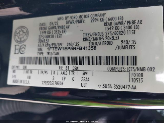2022 FORD F-150 1FTEW1EP5NFB41358 Photo 8