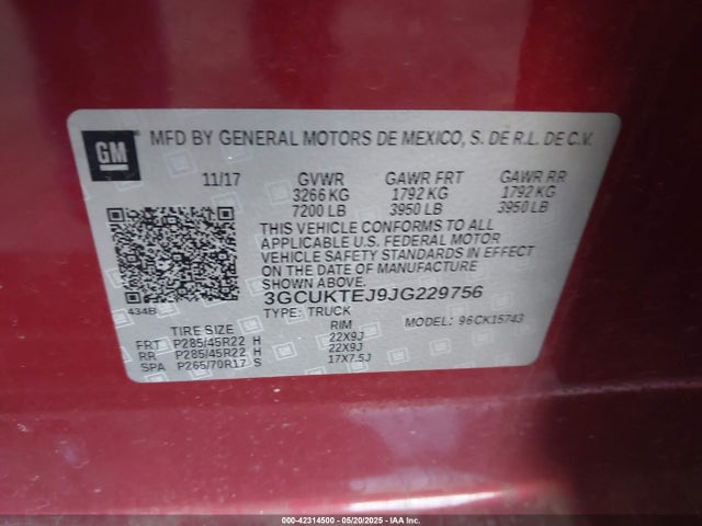 3GCUKTEJ9JG229756 Chevrolet l86 - sidi: spark ignited direct injection, vvt: variable valve timing, afm, e85 max, alum