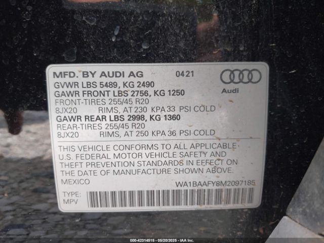2021 AUDI Q5 WA1BAAFY8M2097185 Photo 8