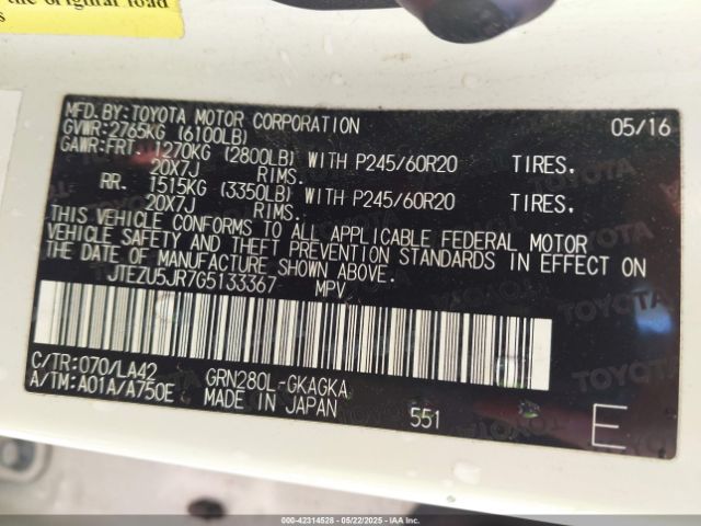 JTEZU5JR7G5133367 Toyota 4runner Limited