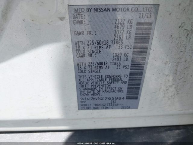 5N1AT2MV9GC765984 Nissan Rogue Sl