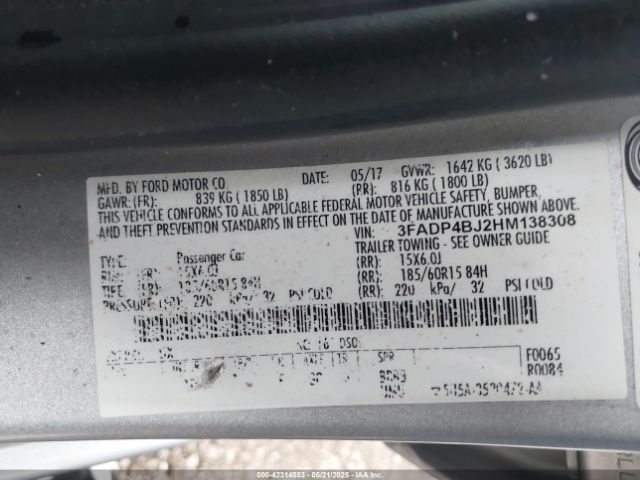 2017 FORD FIESTA 3FADP4BJ2HM138308 Photo 8