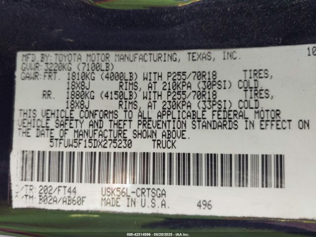 2013 TOYOTA TUNDRA 5TFUW5F15DX275230 Photo 8