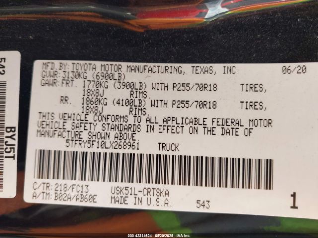 5TFRY5F10LX268961 Toyota Tundra Sr5