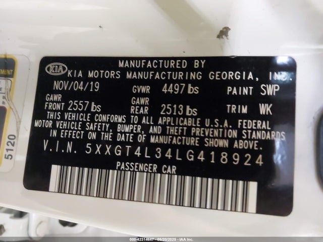 5XXGT4L34LG418924 KIA gdi