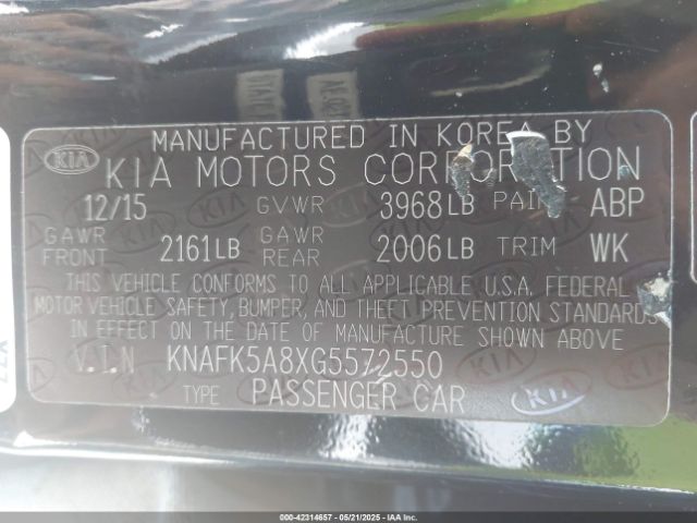 KNAFK5A8XG5572550 KIA FORTE LX