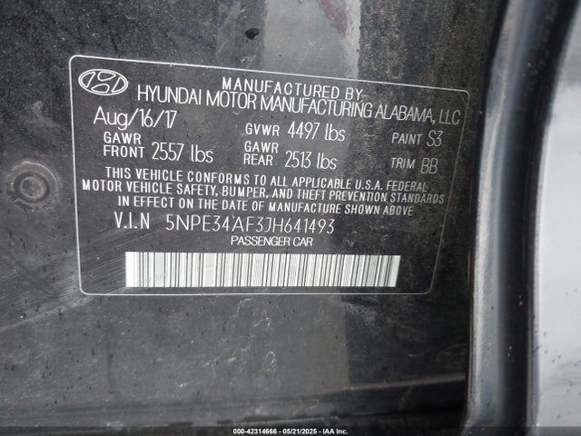 5NPE34AF3JH641493 Hyundai gdi theta-ii